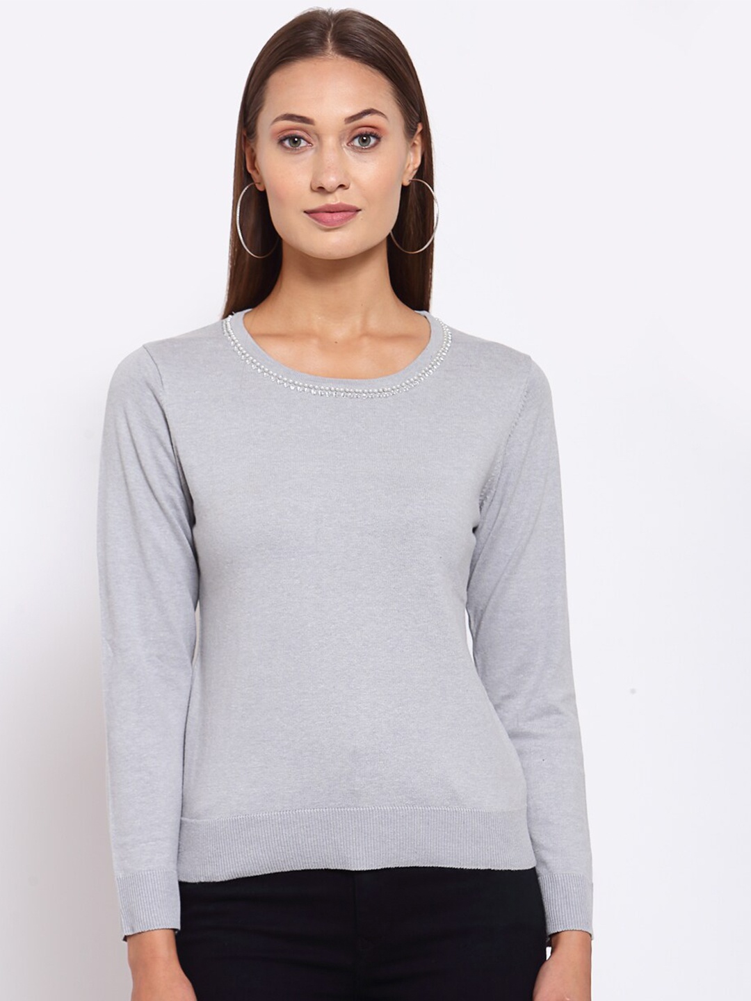 

KLOTTHE Women Grey Woolen Pullover
