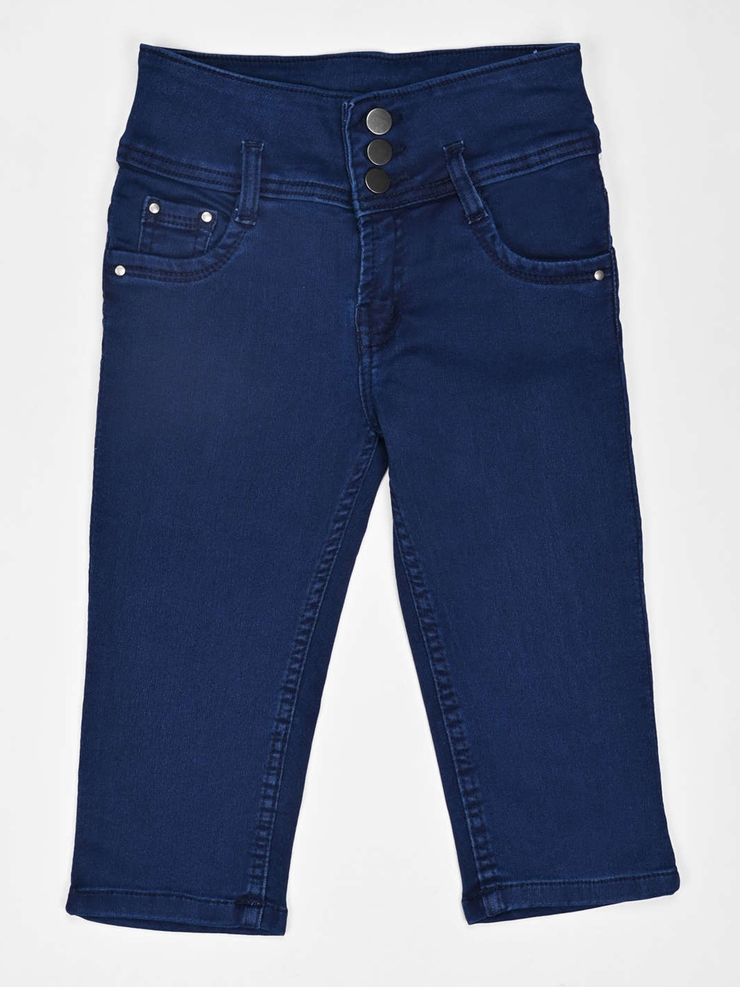 

ZOLA Girls Blue Solid Denim Loose Fit Capris