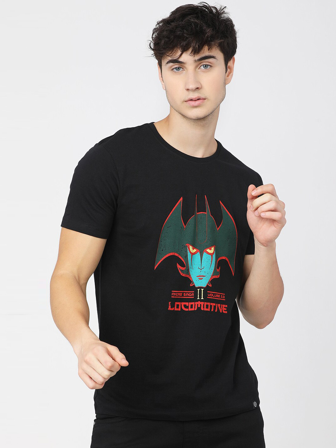 

LOCOMOTIVE Men Black & Green Printed Slim Fit T-shirt