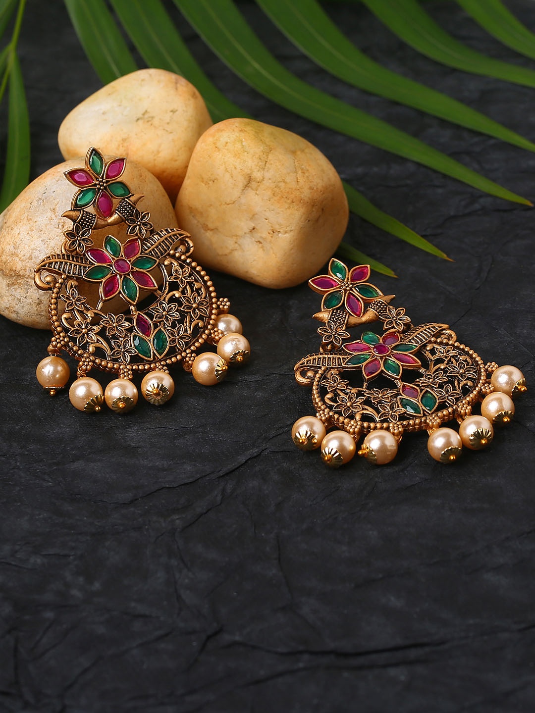 

justpeachy Multicoloured Circular Chandbalis Earrings, Multi