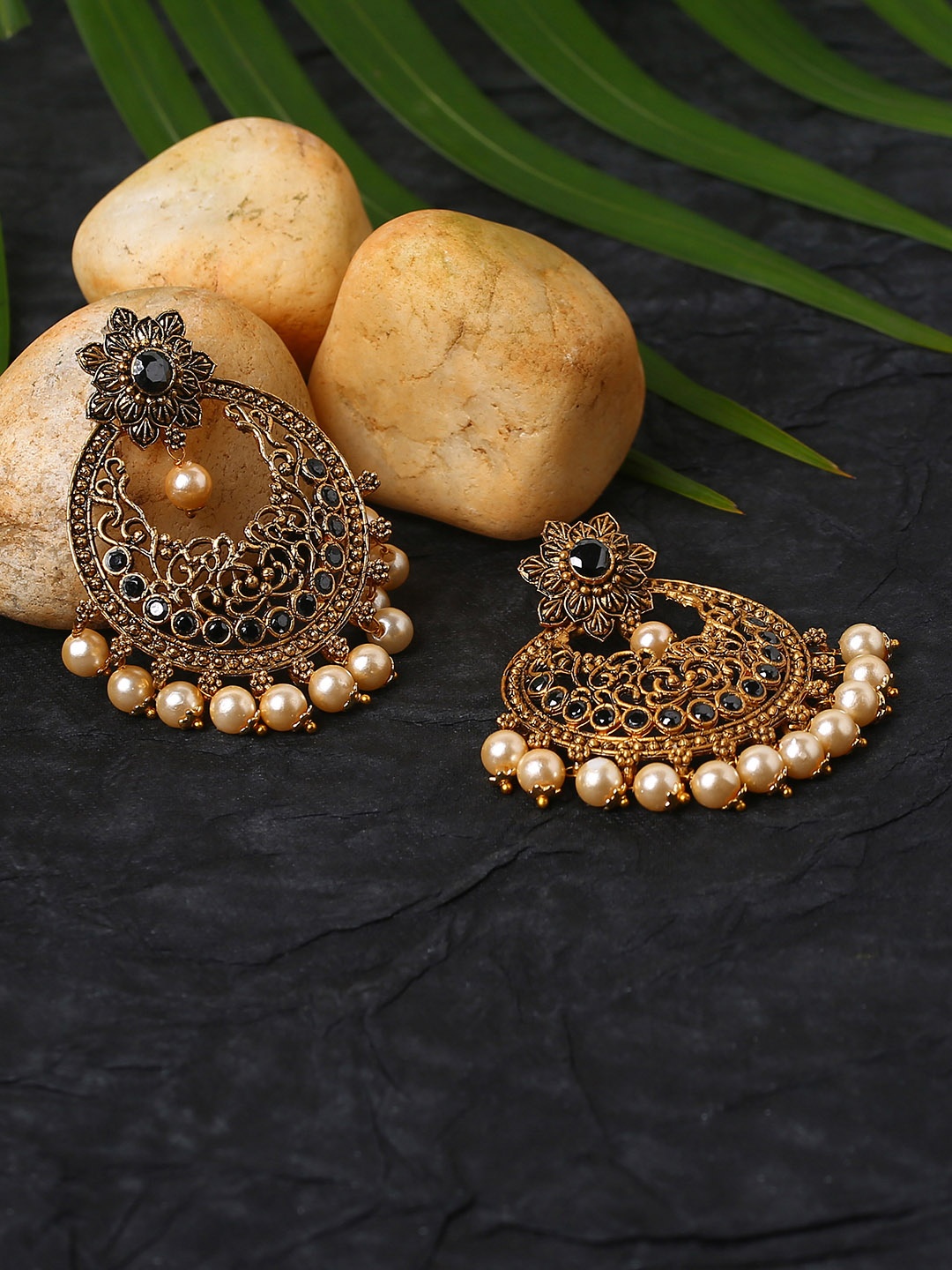 

justpeachy Gold-Toned Circular Chandbalis Earrings