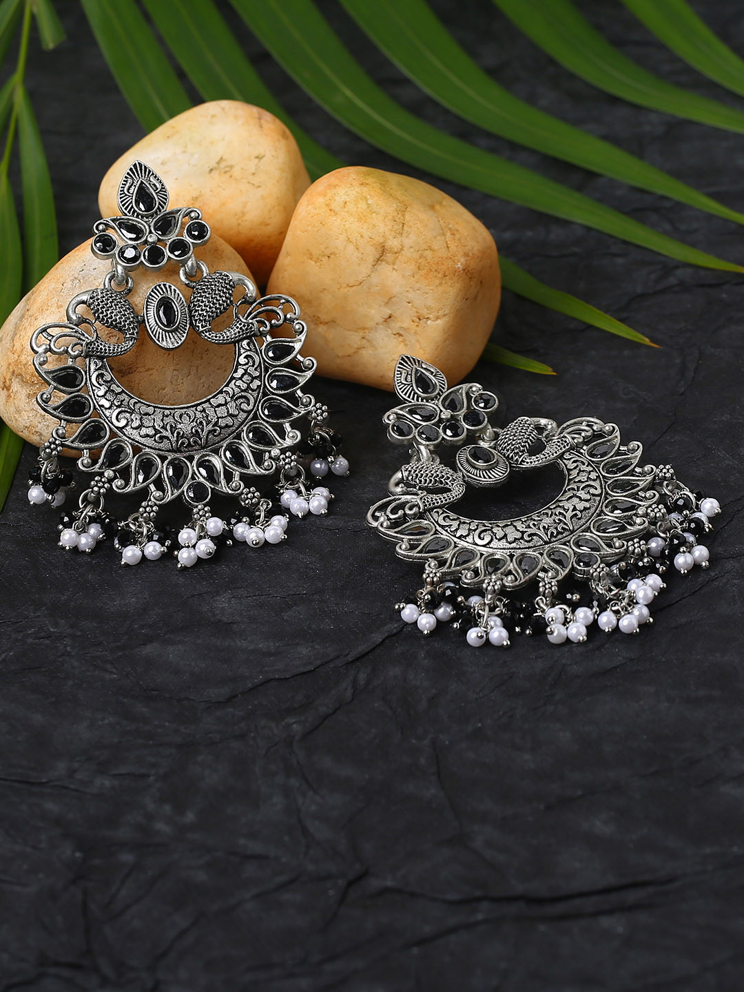 

justpeachy Silver-Toned Contemporary Chandbalis Earrings