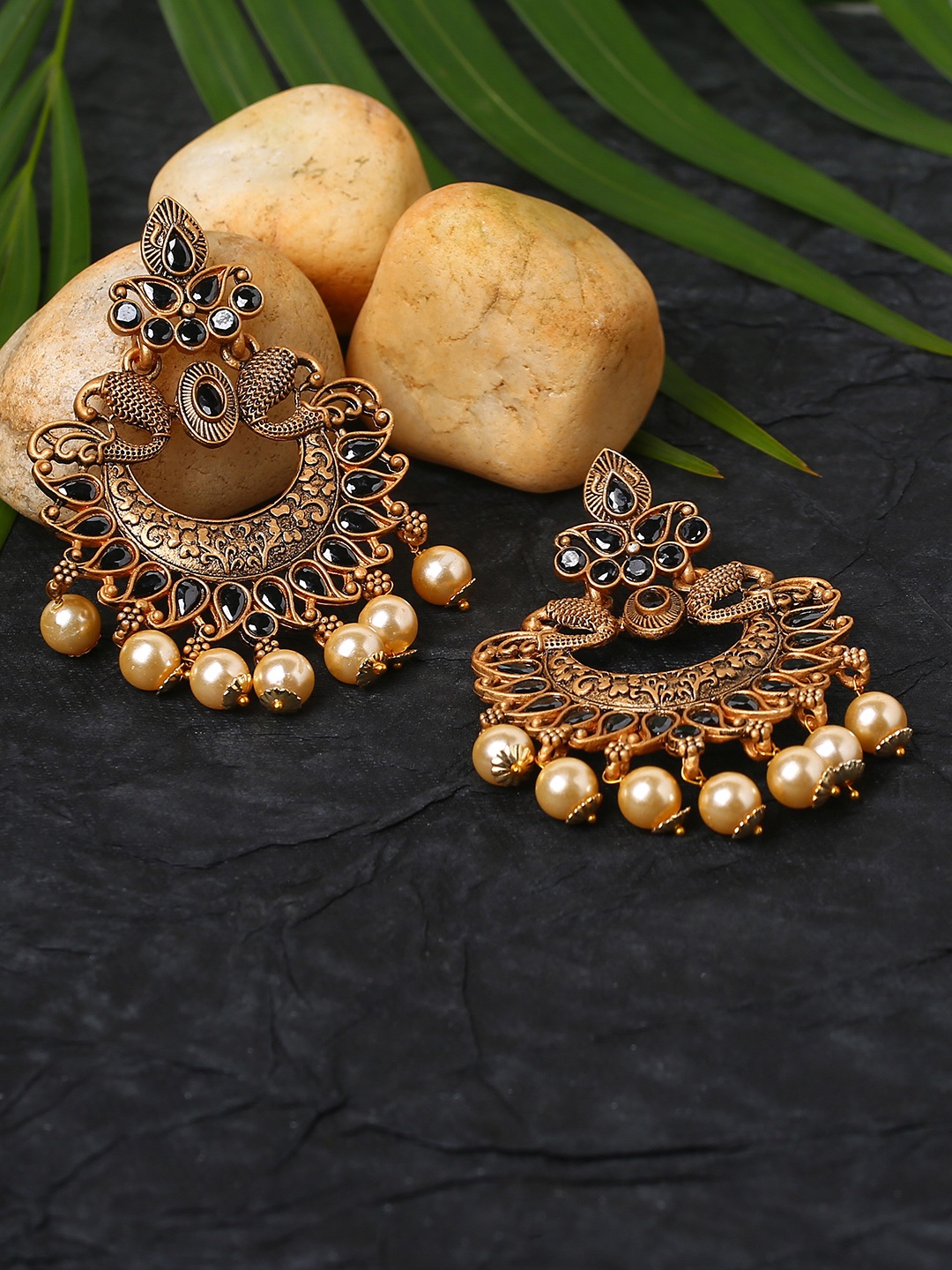 

justpeachy Gold-Toned Contemporary Chandbalis Earrings