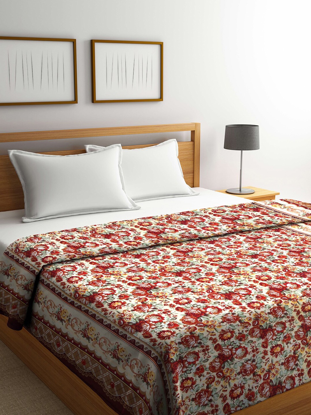 

Arrabi Unisex Multicolour Floral 800 GSM Mild Winter Double Bed Comforter, White