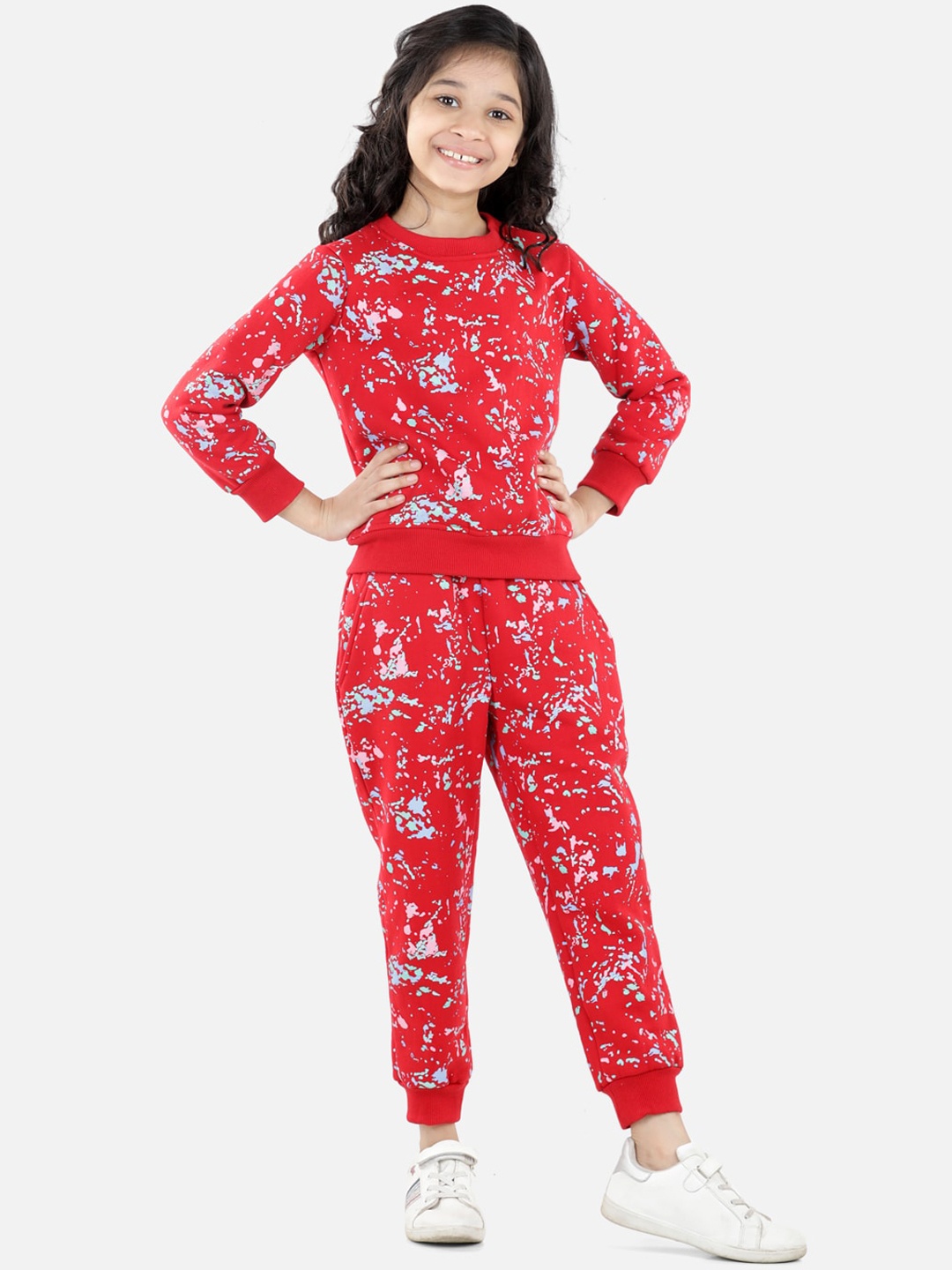 

StyleStone Girls Red & Blue Printed Cotton Tracksuit