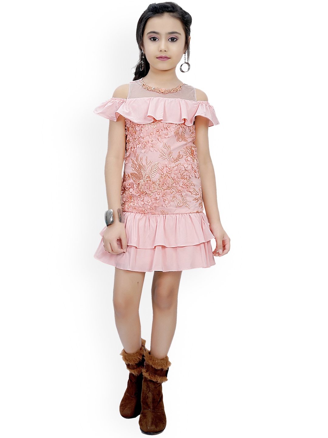 

Tiny Girl Girls Women Peach-Coloured Georgette Drop-Waist Dress