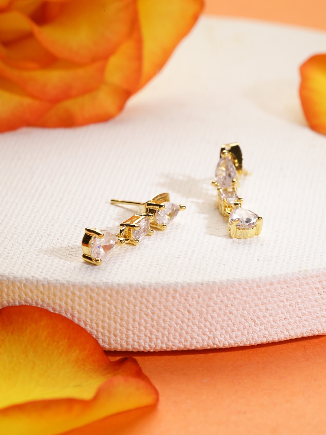 

MINUTIAE Gold-Plated & White Teardrop Shaped Drop Earrings