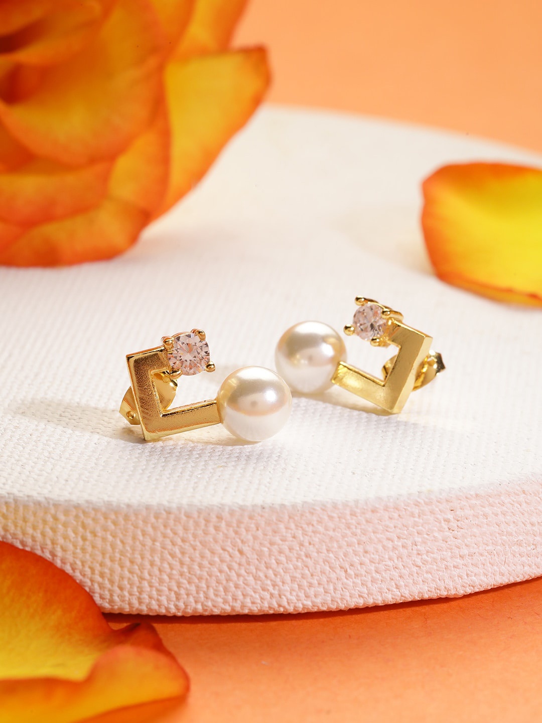 

MINUTIAE Gold Plated Geometric Studs Earrings