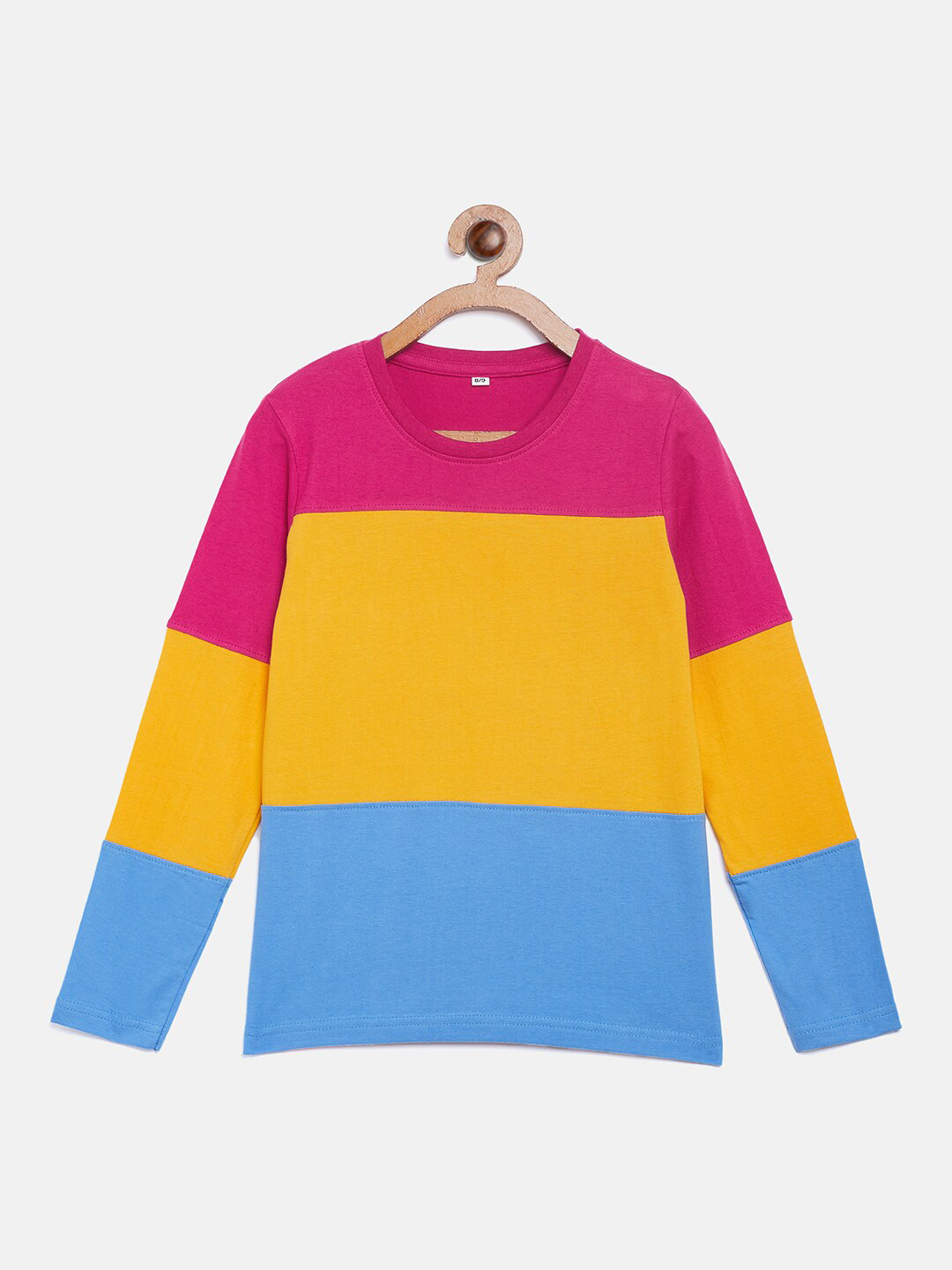 

LILCLAN - BY THE DRY STATE Girls Mustard Yellow & Blue Colourblocked T-shirt