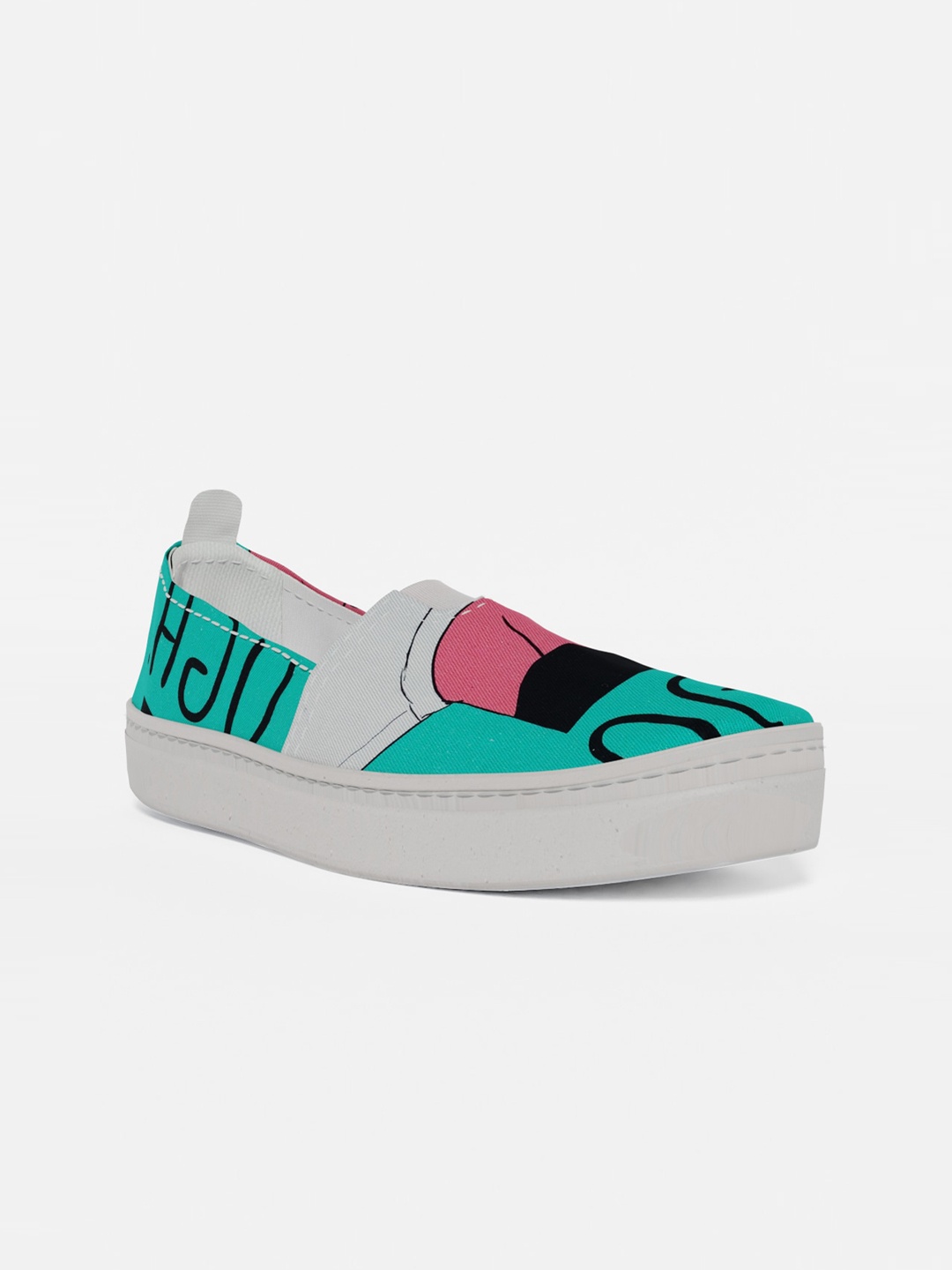 

LOKAIT The Sneakers Company Men Green & Pink Printed Slip-On Sneakers
