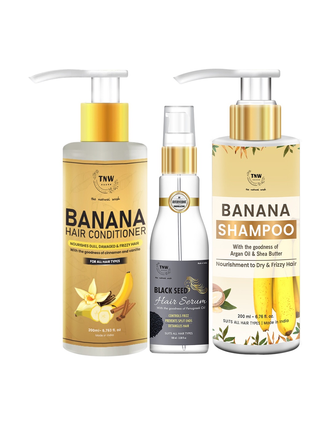 

TNW the natural wash Banana Shampoo With Black Seed Serum & Conditioner, White