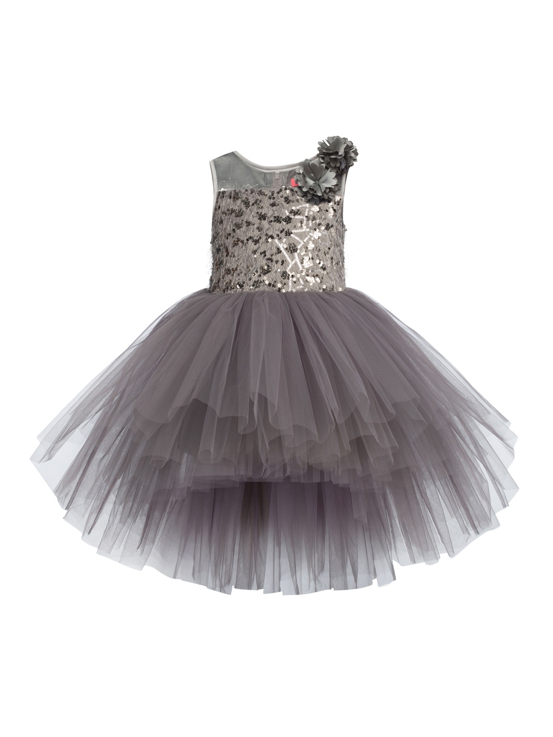 

Toy Balloon kids Grey & Silver-Toned Embellished Net Maxi Dress