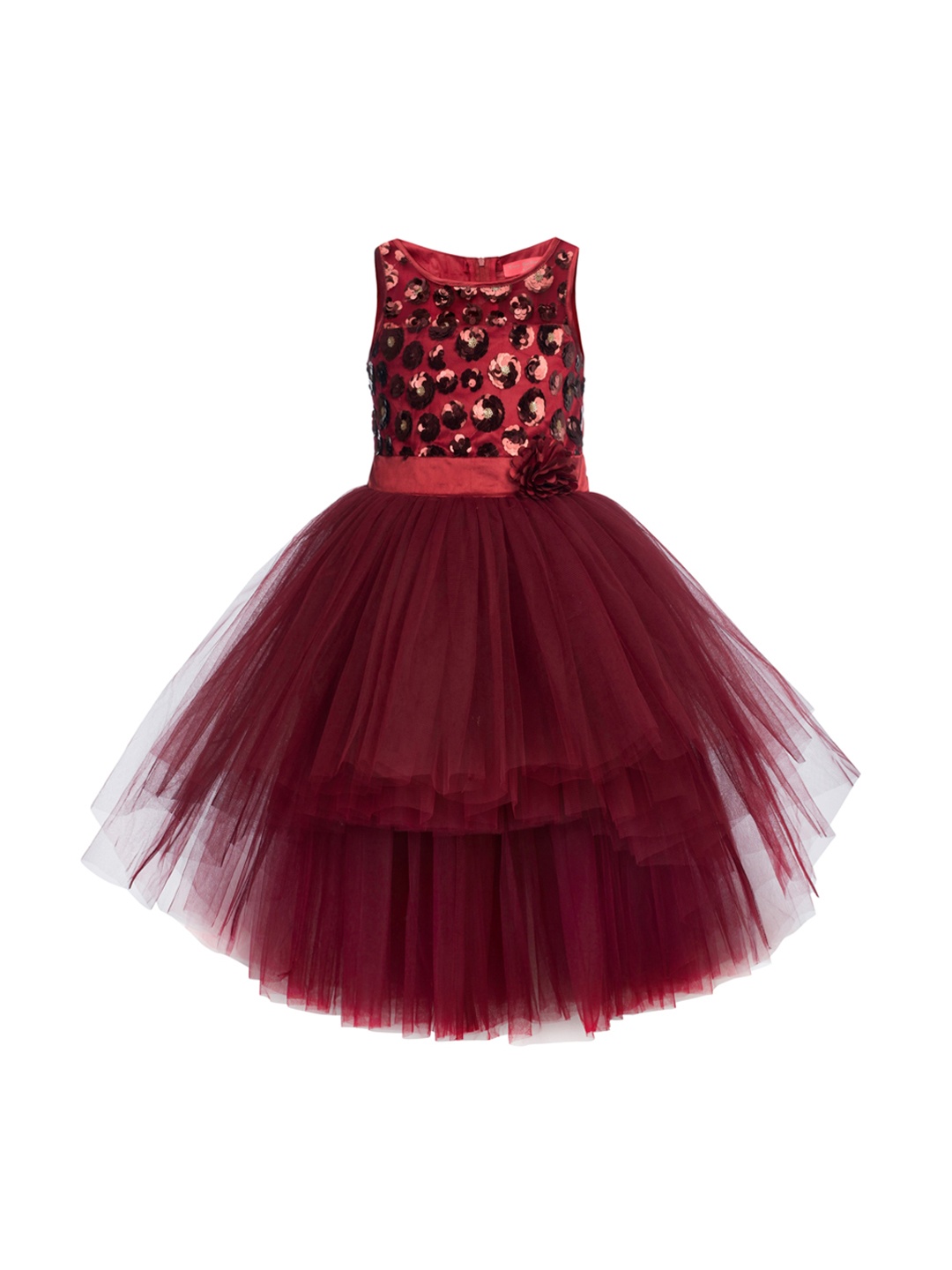 

Toy Balloon kids Maroon Embellished Layered Net Dress