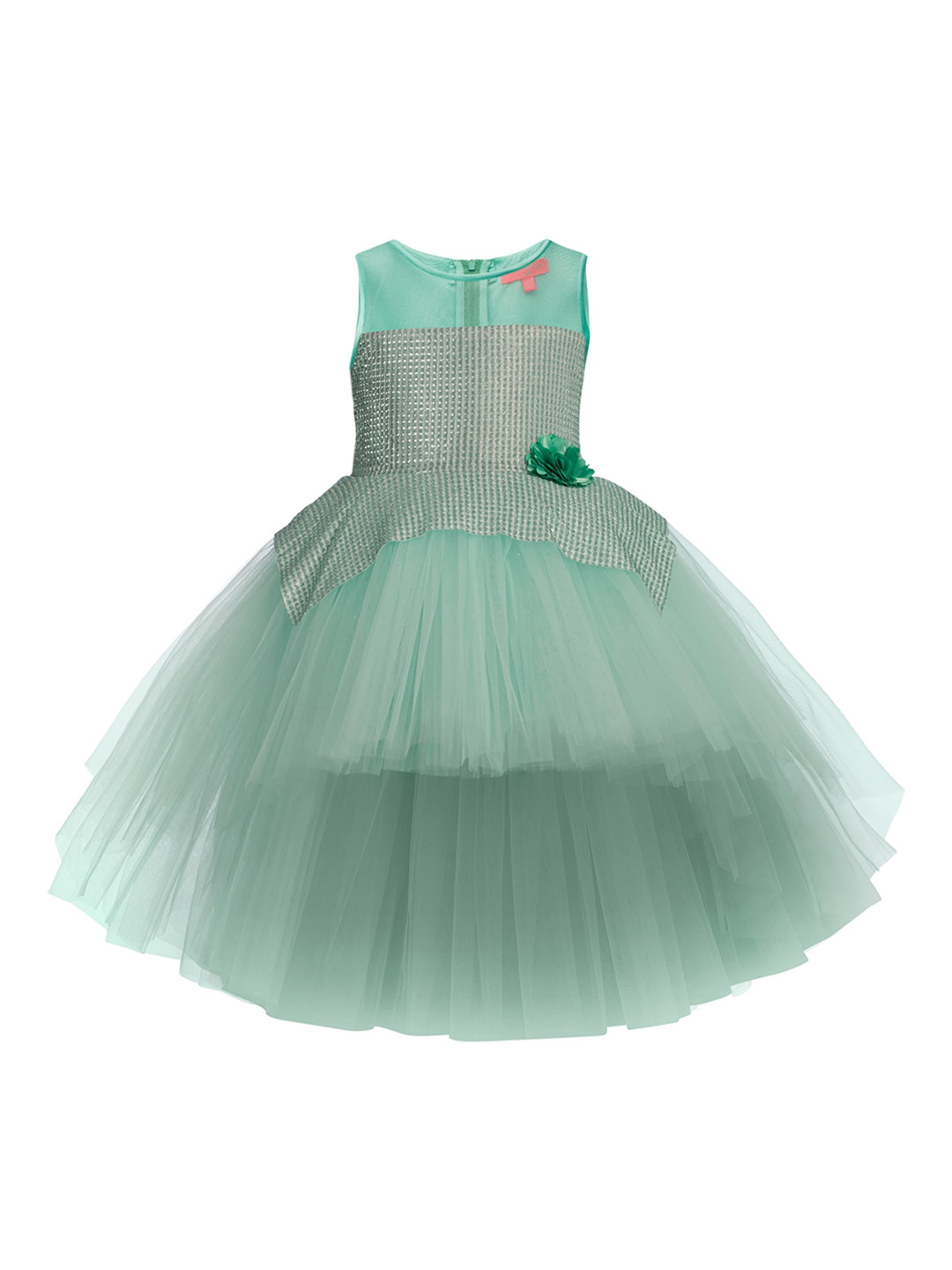 

Toy Balloon kids Sea Green Embellished Layered Net Maxi Dress