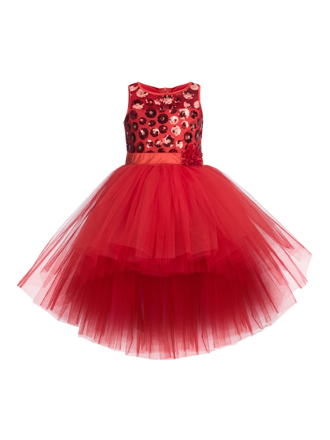 

Toy Balloon kids Red Embellished Layered Net Maxi Dress