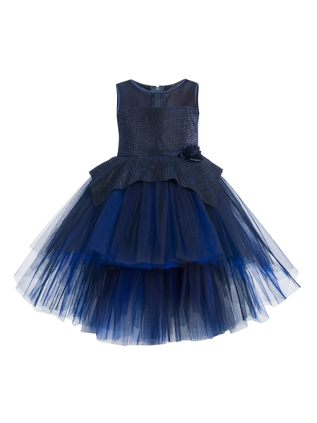 

Toy Balloon kids Navy Blue Embellished Layered Net Dress