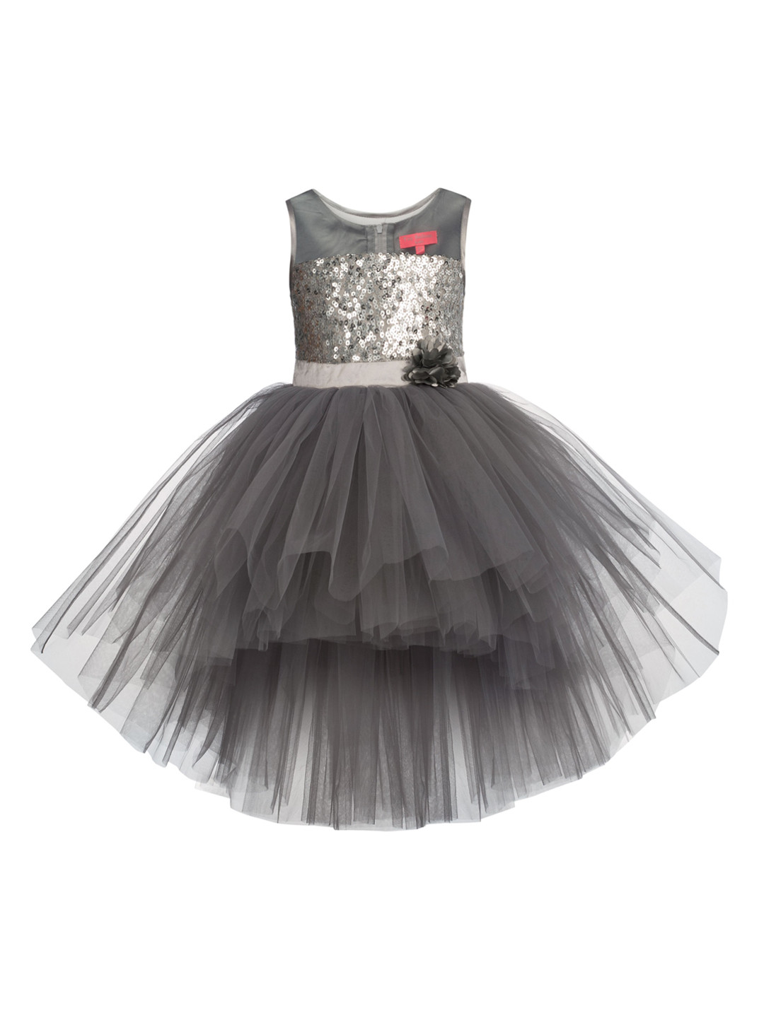 

Toy Balloon kids Grey Embellished Layered Net Dress