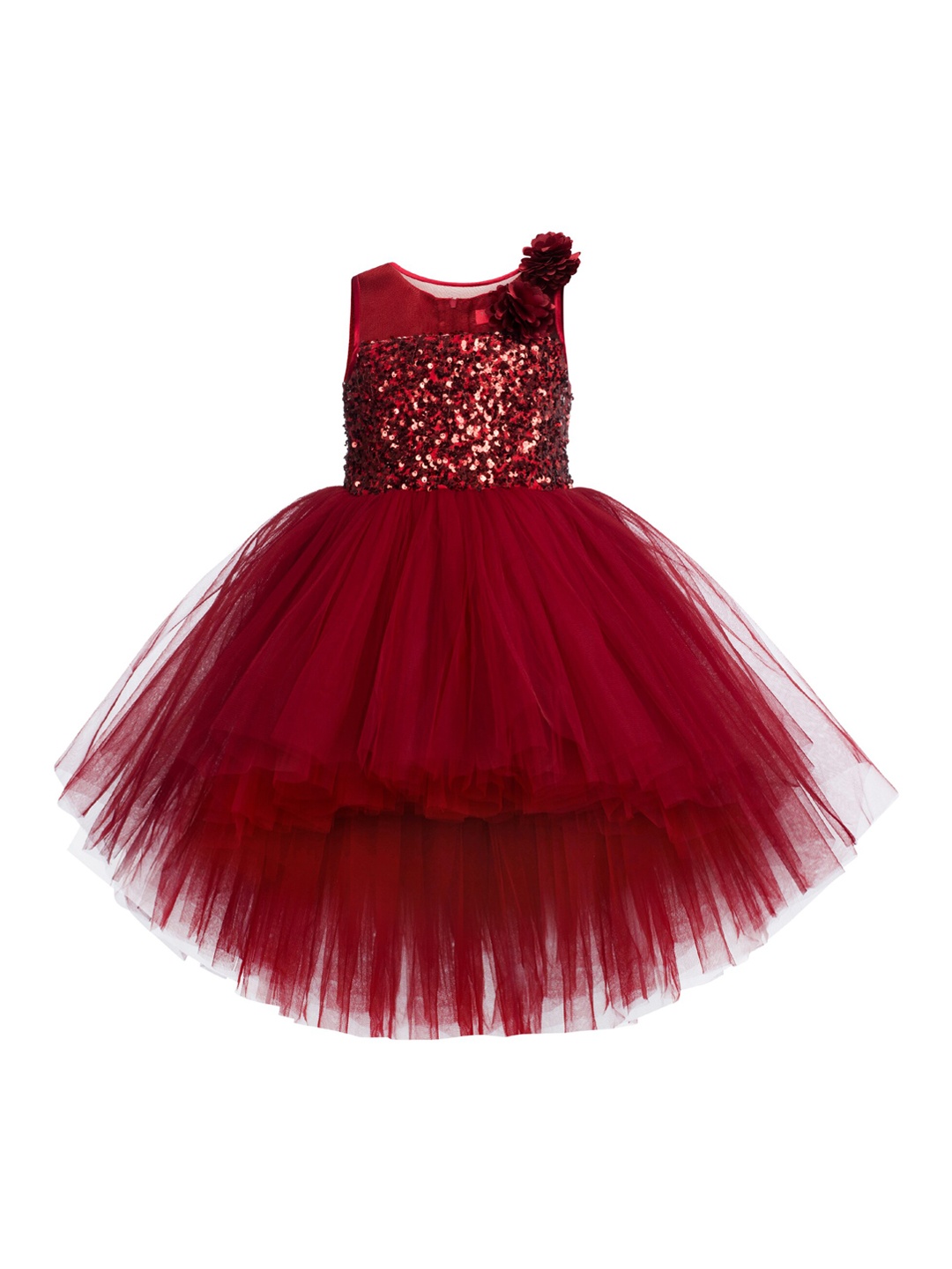 

Toy Balloon kids Maroon Embellished Layered Net Dress