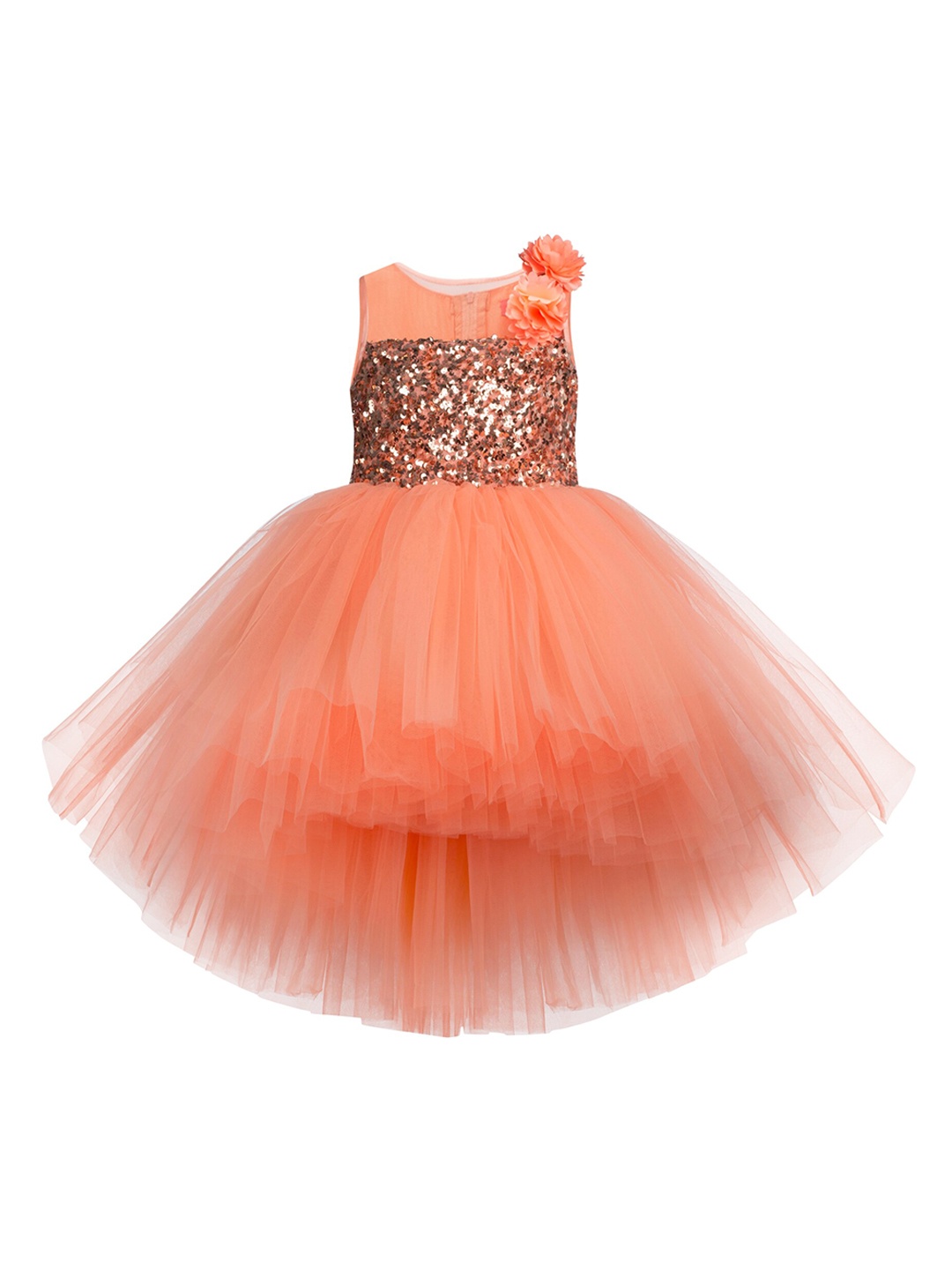 

Toy Balloon kids Peach-Coloured Sequence Embellished Layered Net Dress