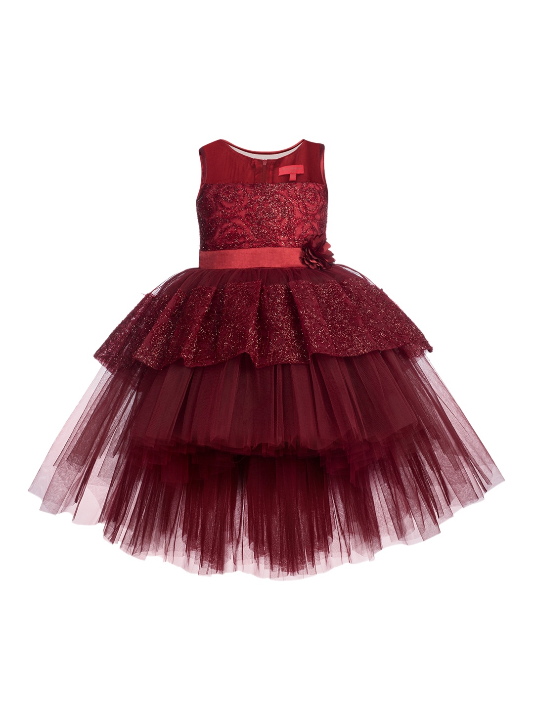 

Toy Balloon kids Maroon Sequence Layered Net Dress