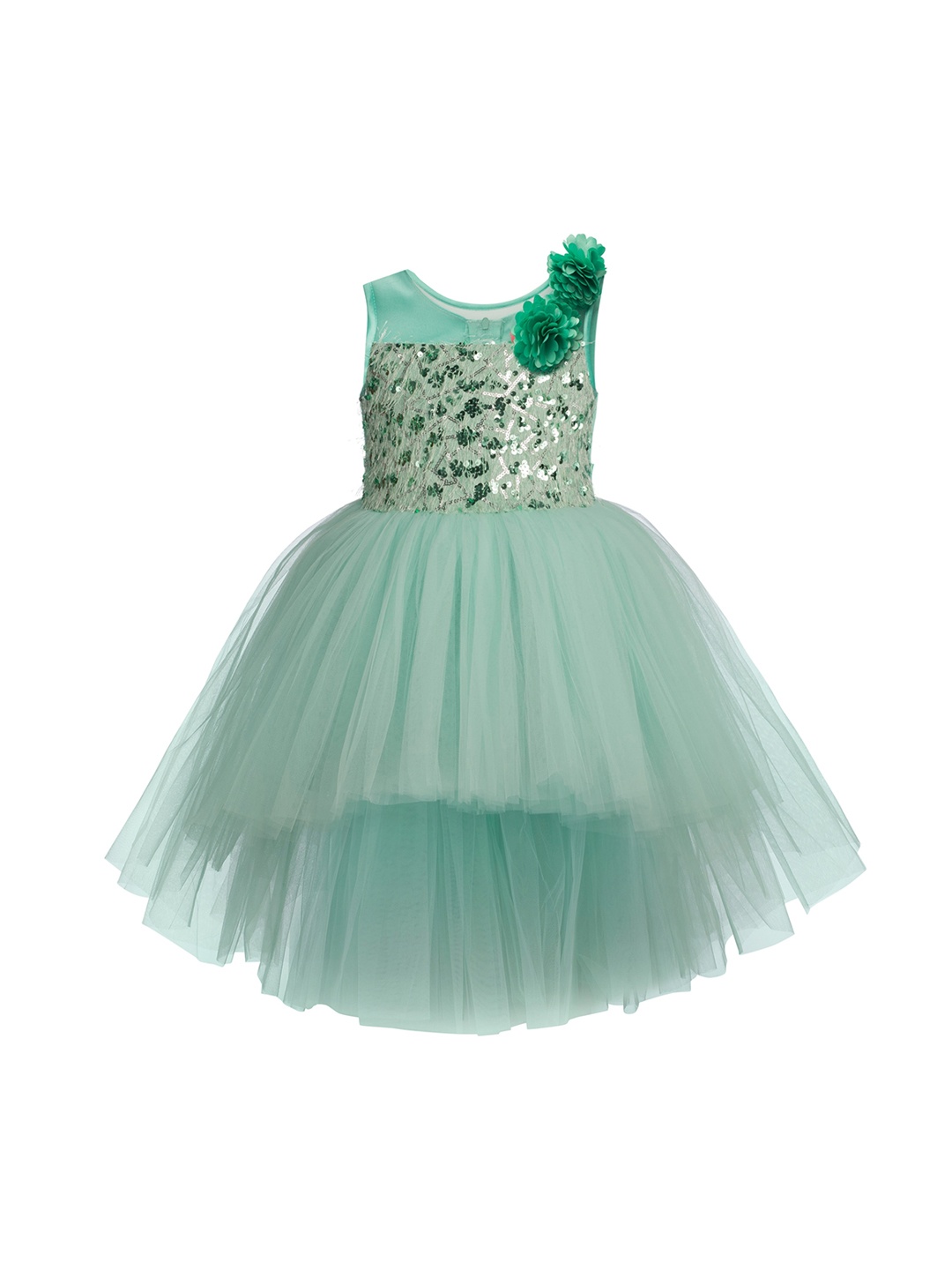 

Toy Balloon kids Sea Green Embellished Sequence Layered Net Dress