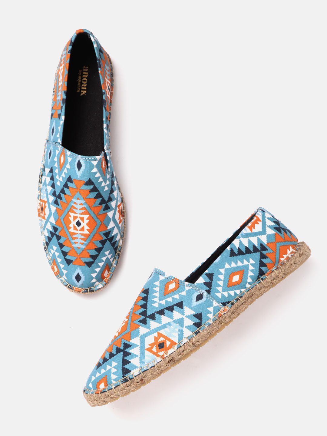 

Anouk Men Teal Blue & Orange Aztec Print Handcrafted Espadrilles