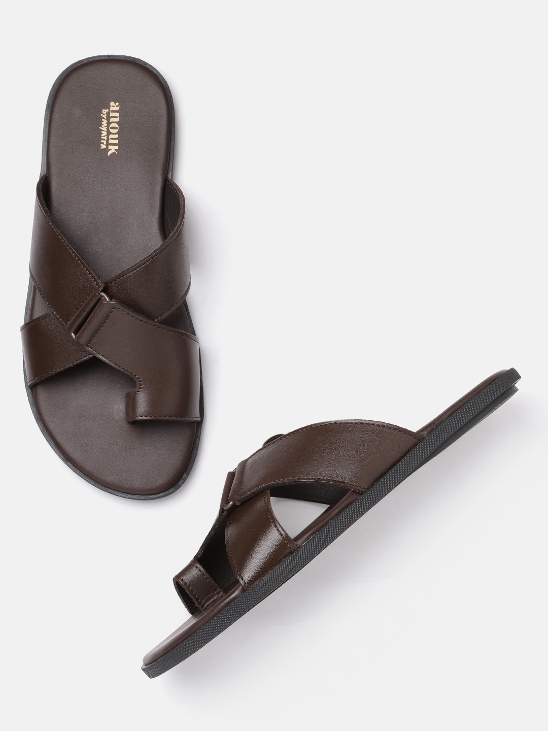 

Anouk Men Coffee Brown Solid Handcrafted Comfort Sandals