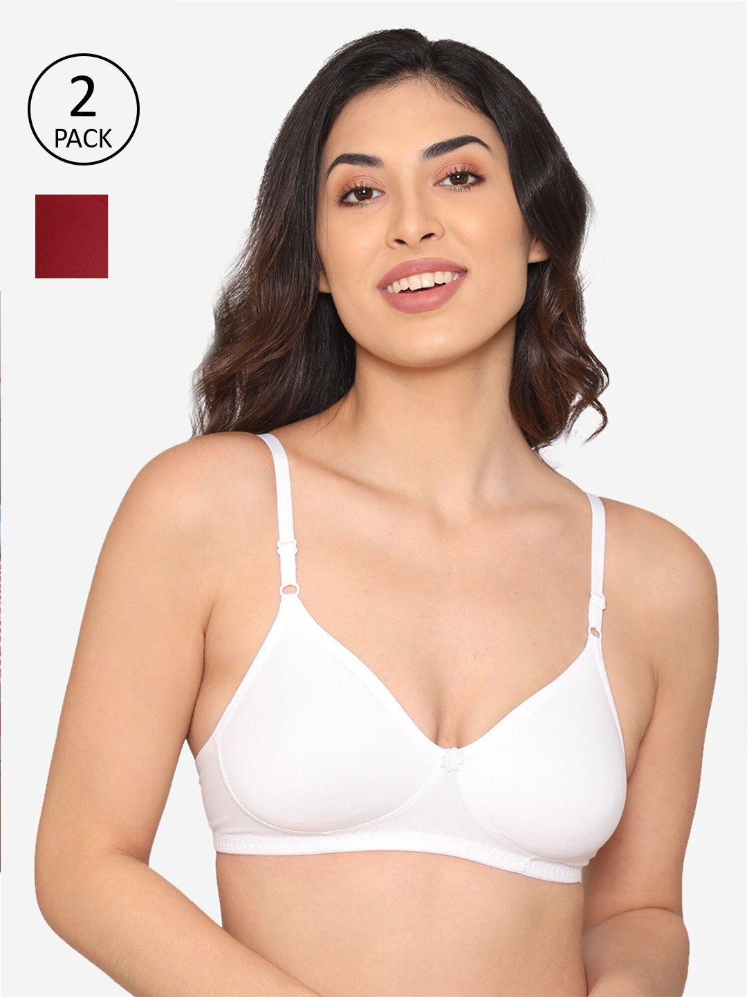 

Kalyani Pack of 2 Cotton Non-Padded Wire Free T-shirt Bra, White