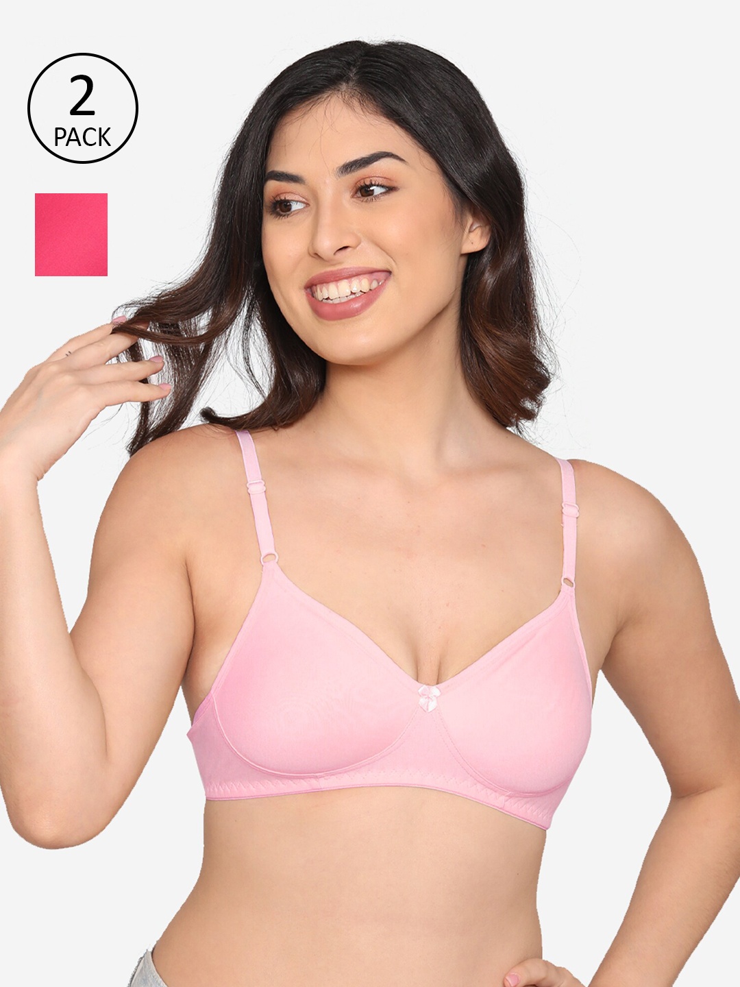 

Kalyani Pack of 2 Cotton Non-Padded Wire Free T-shirt Bra, Pink