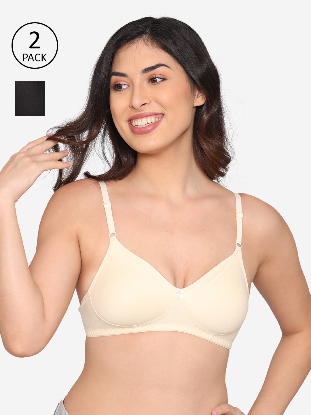 

Kalyani Pack of 2 Cotton Non-Padded Wire Free T-shirt Bra, Beige