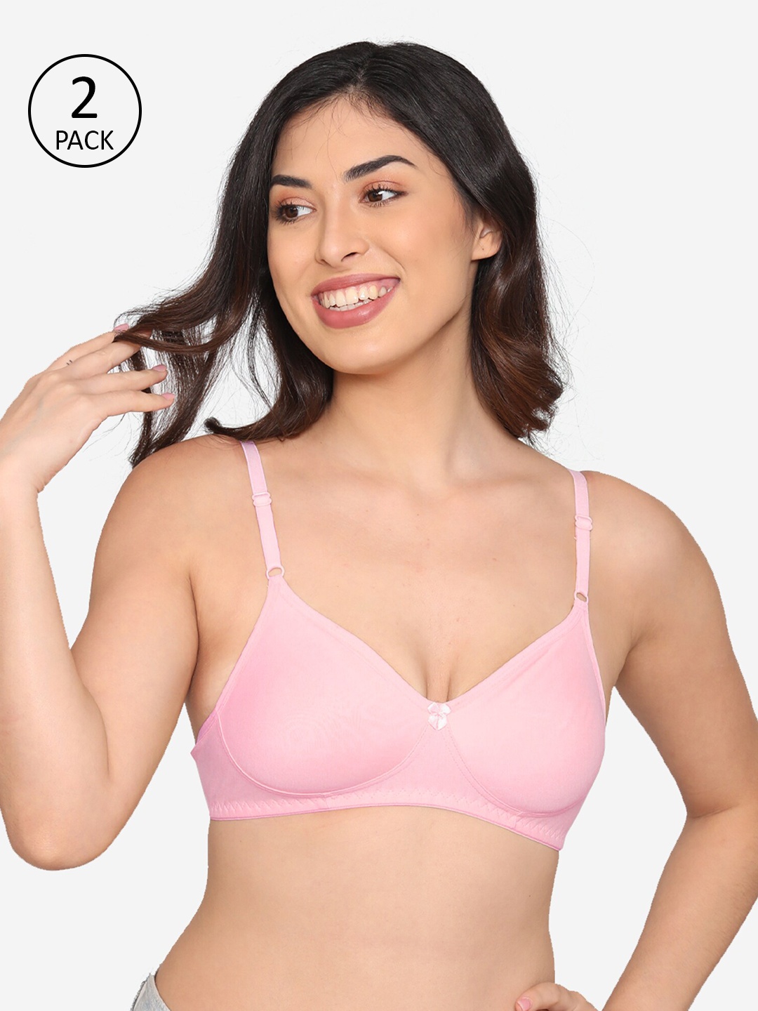 

Kalyani Pack of 2 Cotton Non-Padded Wire Free T-shirt Bra, Pink