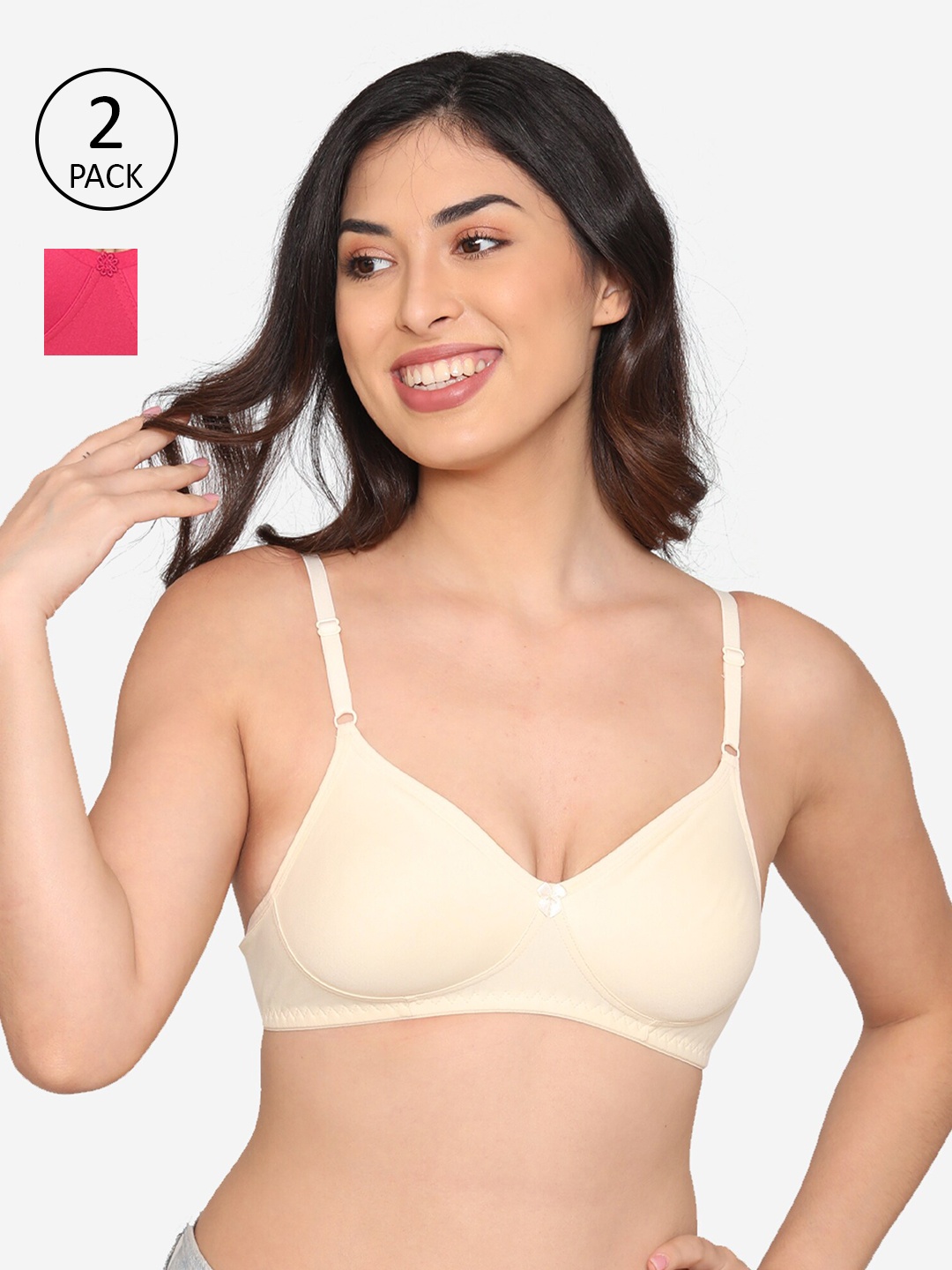 

Kalyani Pack of 2 Cotton Non-Padded Wire Free T-shirt Bra, Beige