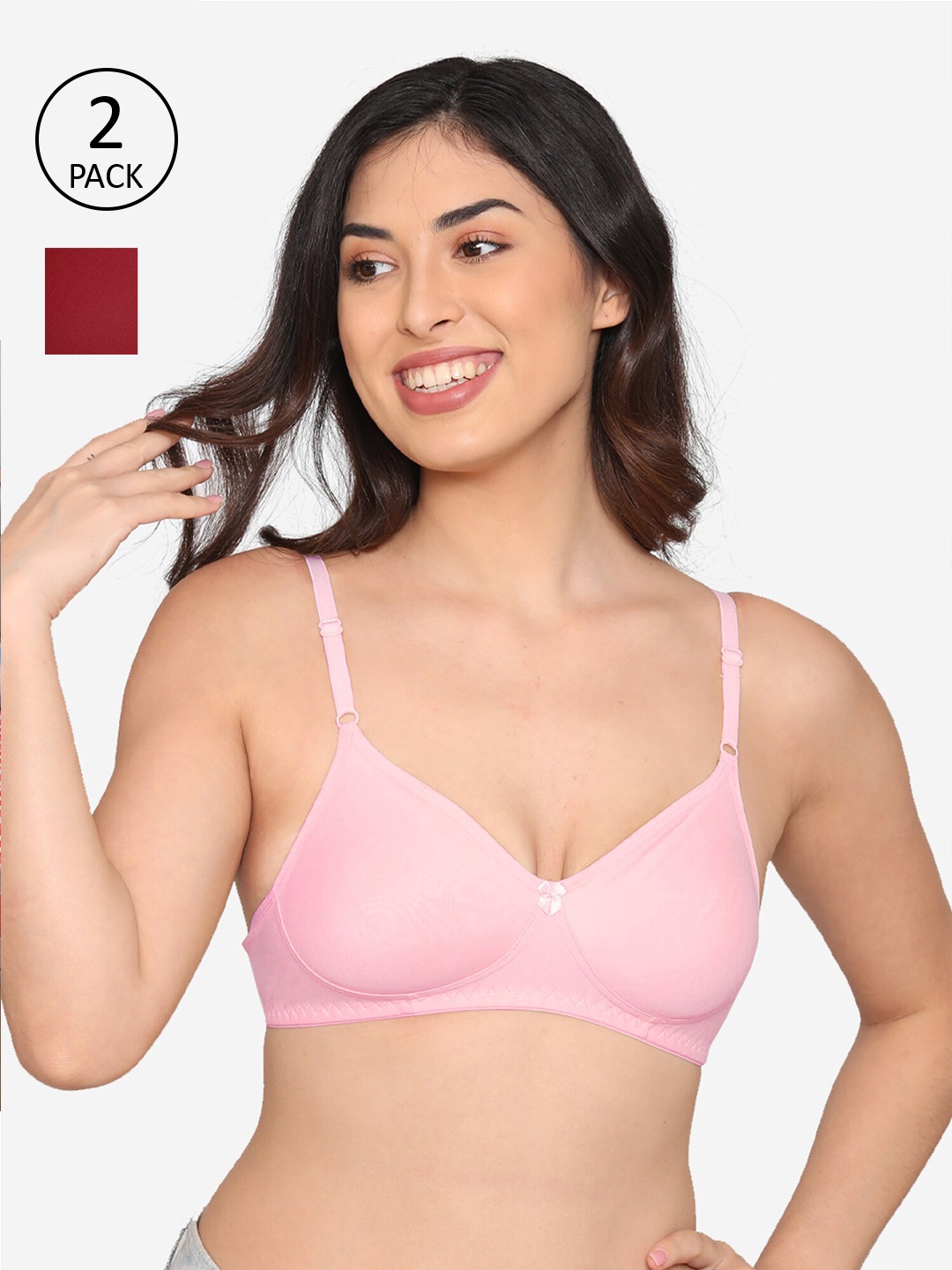 

Kalyani Pack of 2 Cotton Non-Padded & Non-Wired T-shirt Bras 5020, Pink