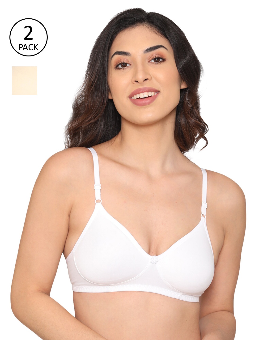 

Kalyani Pack of 2 Cotton Non-Padded Wire Free T-shirt Bra, White