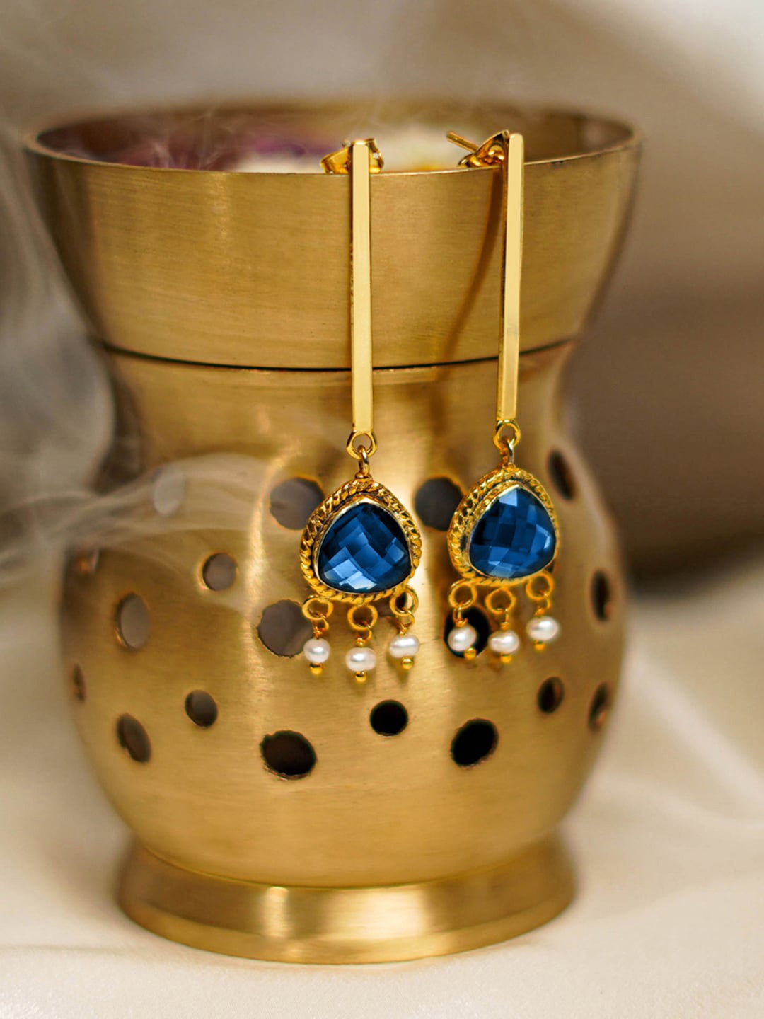 

Mikoto by FableStreet 18K Gold-Plated Iolite Quartz & Pearl Drop Earrings