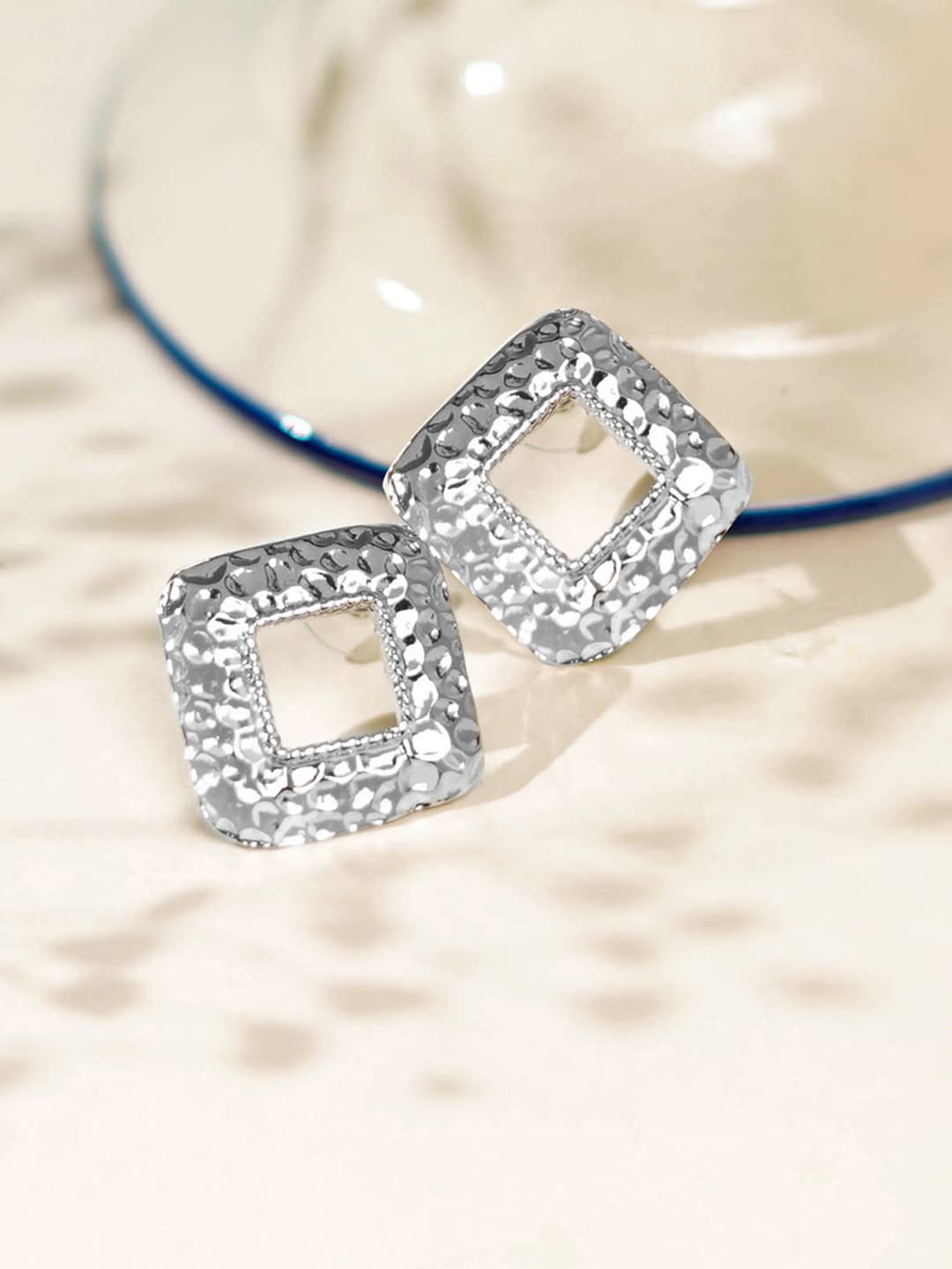 

March by FableStreet Silver-Toned Square Studs Earrings