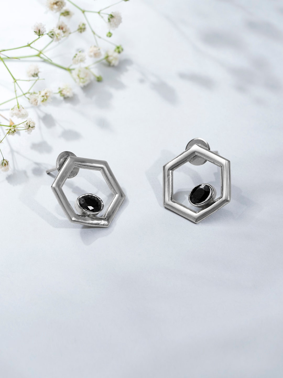 

March by FableStreet Silver-Toned Geometric Studs Earrings