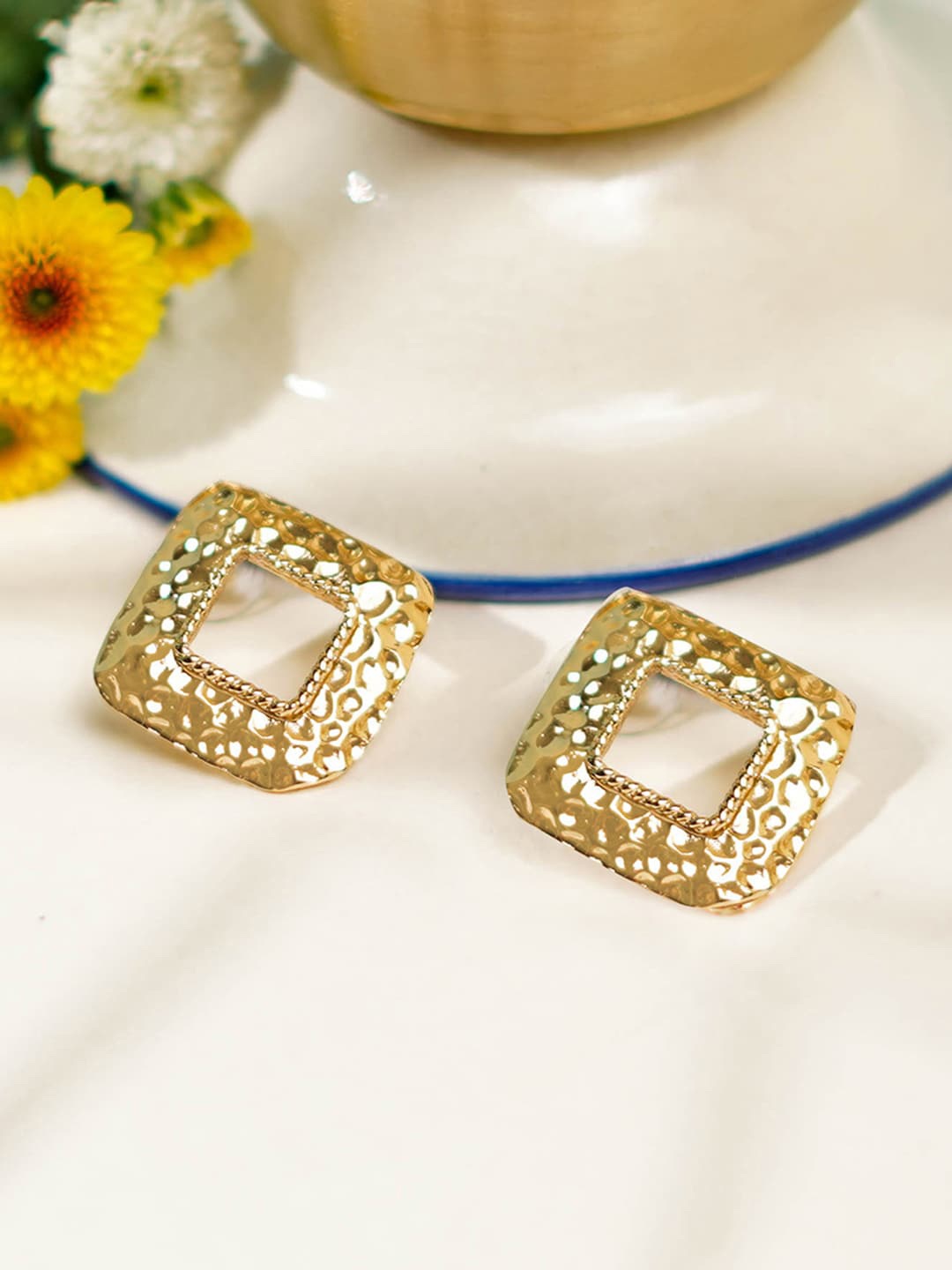 

March by FableStreet Gold-Toned Square Drop Earrings