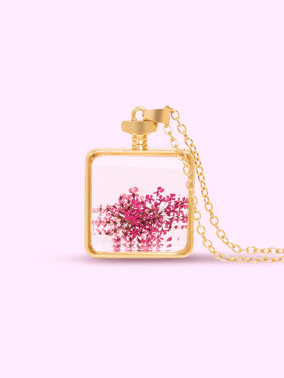 

March by FableStreet Gold-Toned & Pink Gold-Plated Necklace with Dry Flower Pendant