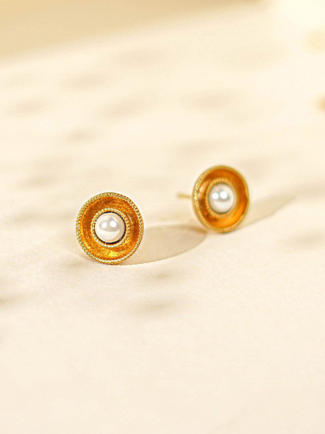 

March by FableStreet Gold-Toned Circular Studs Earrings