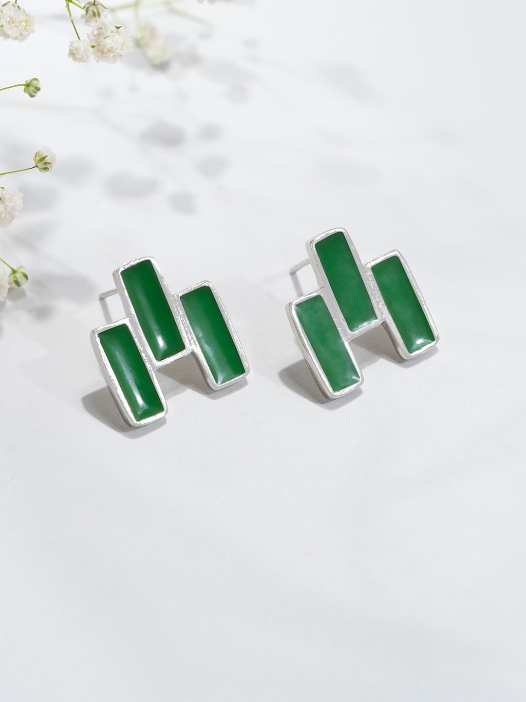 

March by FableStreet Silver-Toned Geometric Studs Earrings