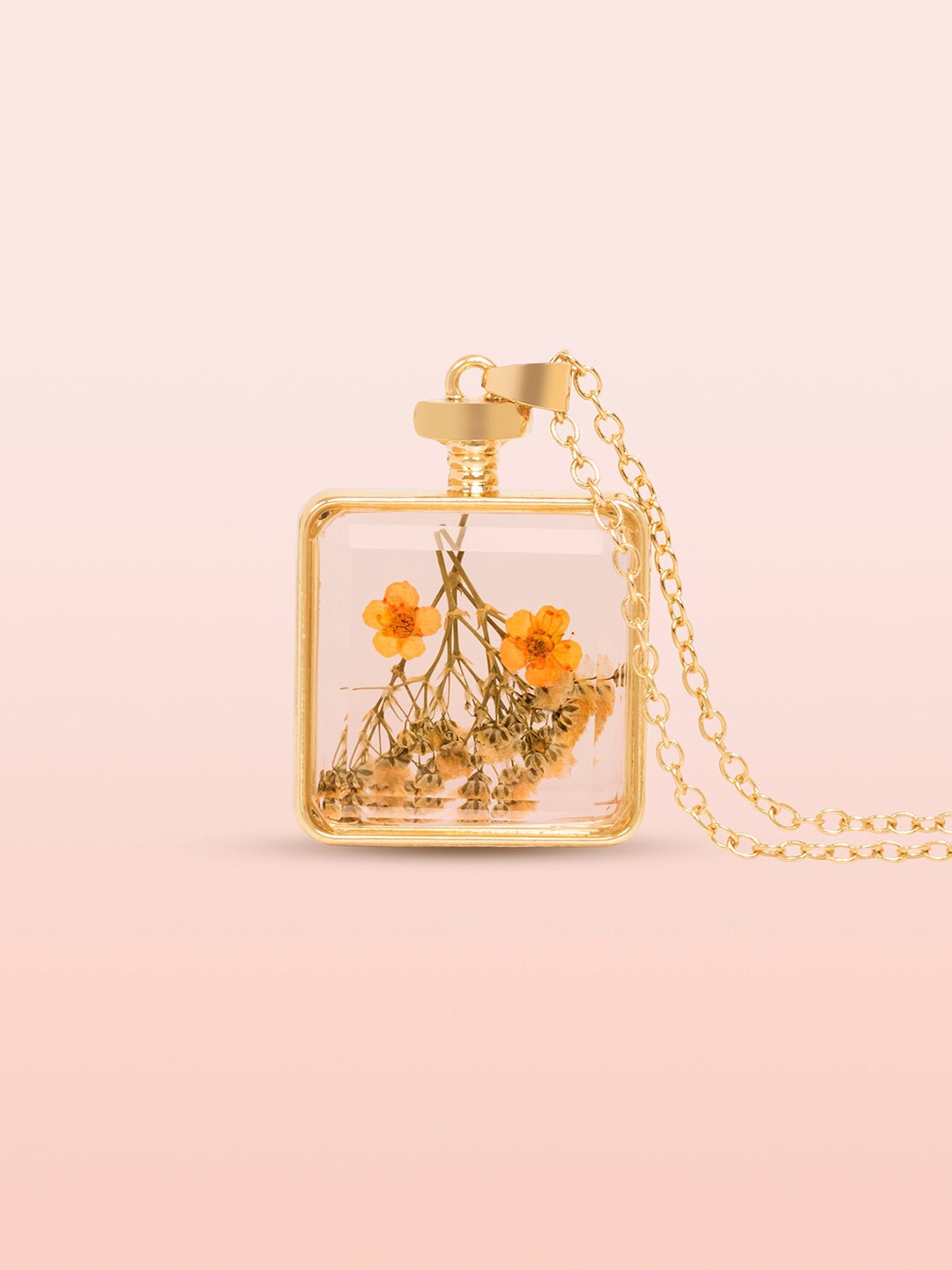 

March by FableStreet Gold-Toned & Yellow Gold-Plated Dry Flower Pendant Necklace