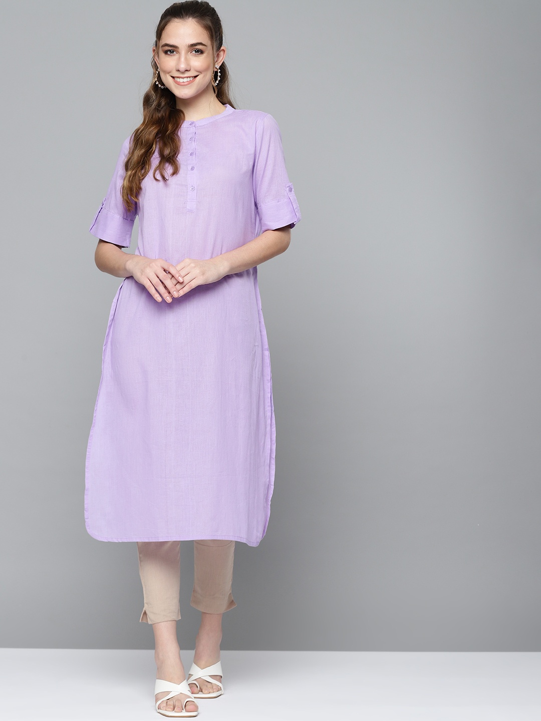 

HERE&NOW Women Lavender Solid Straight Kurta