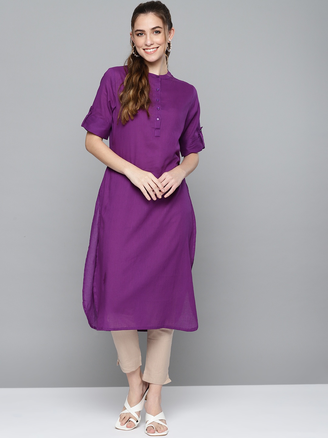 

HERE&NOW Women Purple Solid Straight Kurta