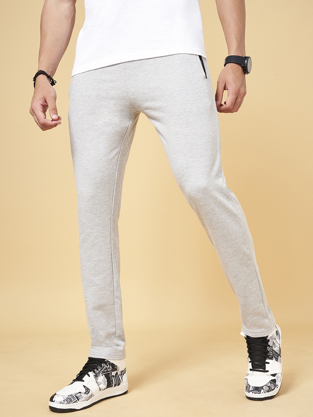 

People Men Grey Solid Track Pants