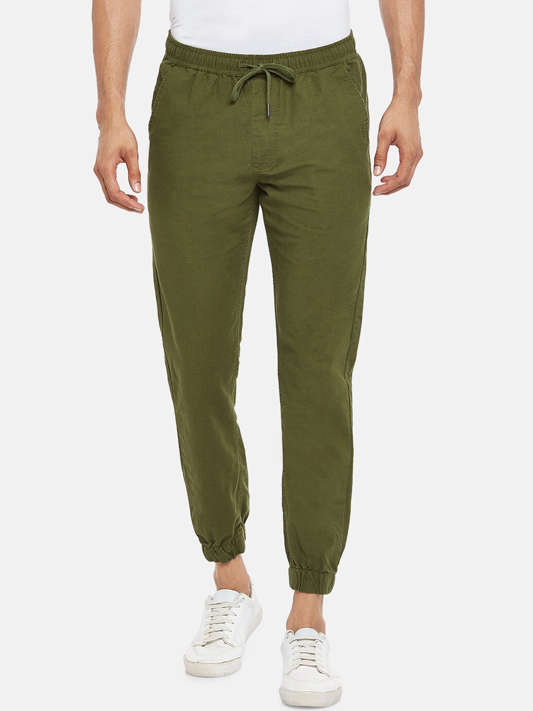 

BYFORD by Pantaloons Men Olive Green Slim Fit Joggers Trousers