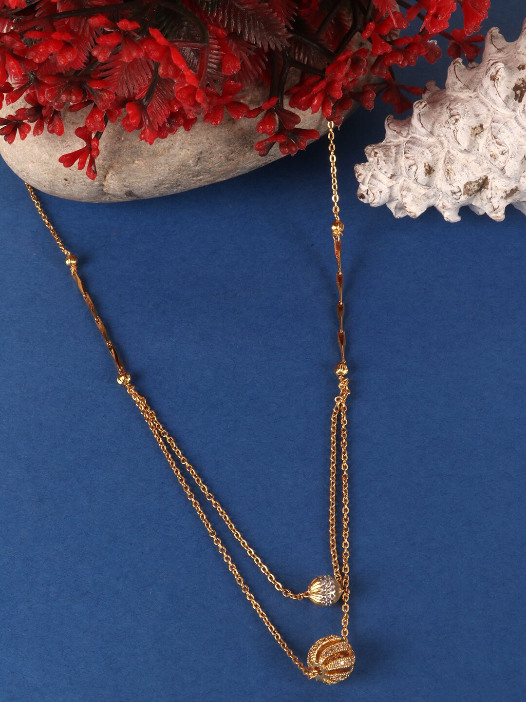 

PENNY JEWELS Gold-Plated White AD-Studded Mangalsutra