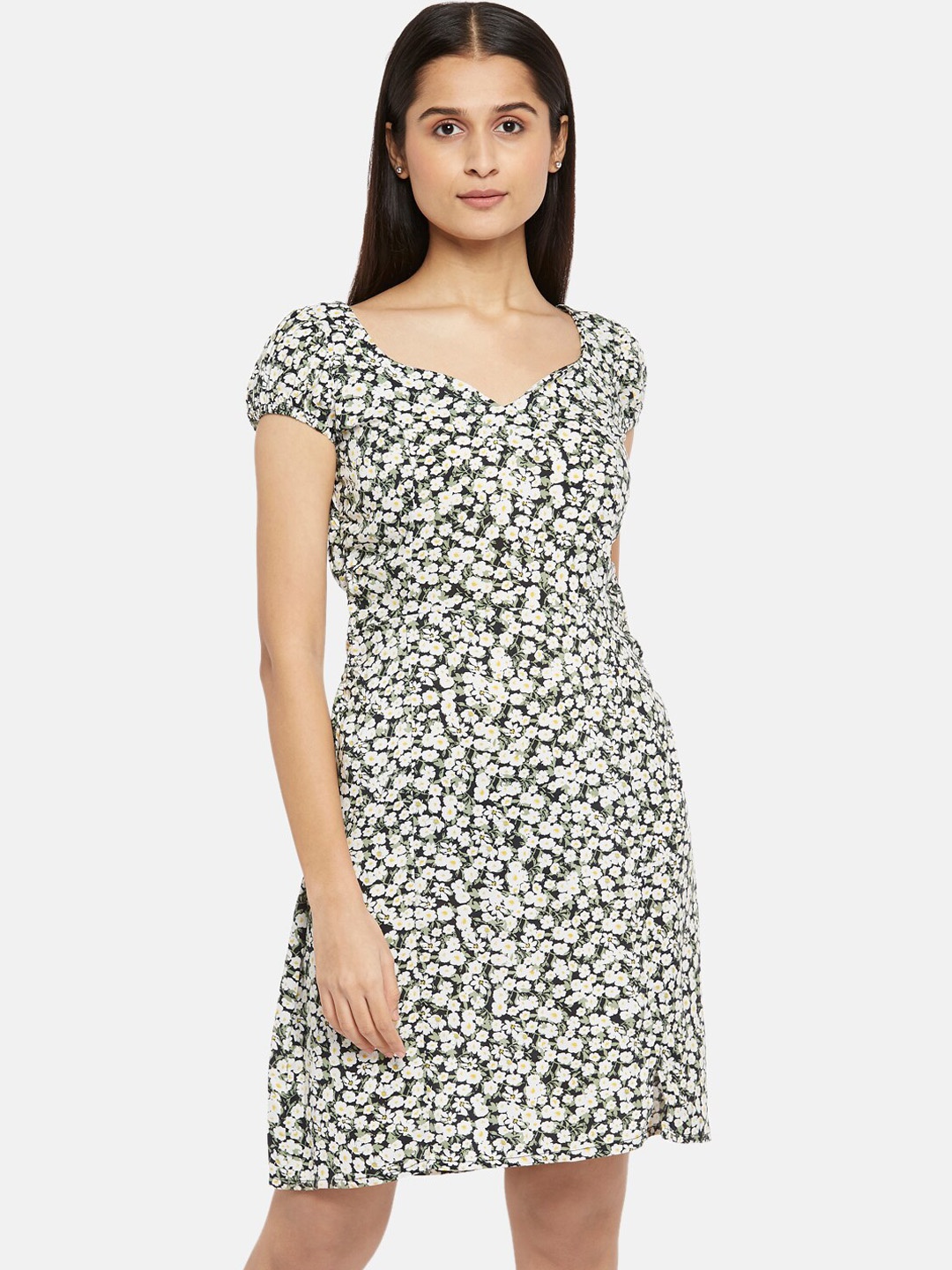 

People Black & White Floral A-Line Dress