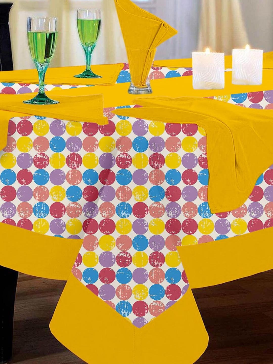 

Lushomes Multicoloured Titac Printed 4 Seater Table Linen Set, Yellow