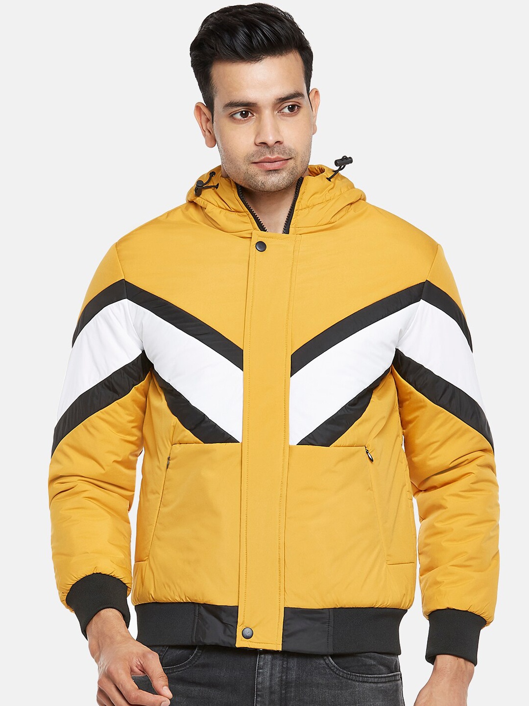 

People Men Multicoloured Colourblocked Bomber with Patchwork Jacket, Multi